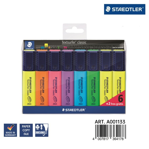 [A001133] Subrayadores STABILO 6 piezas + 2 regalo - Artículos de papelería de marca