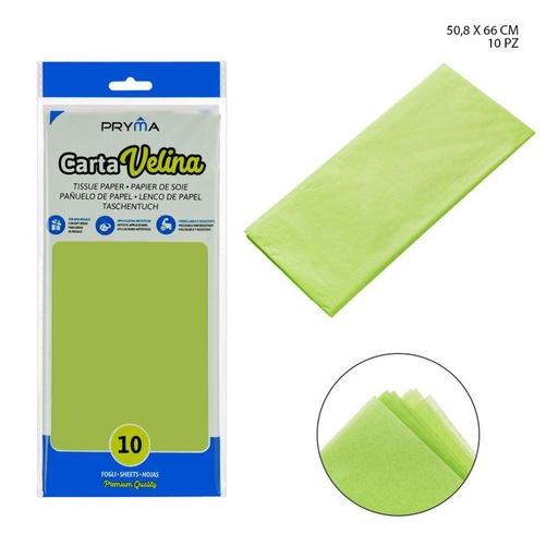 [0126394] Papel de seda 50.8x66cm 10 hojas verde para manualidades y embalaje