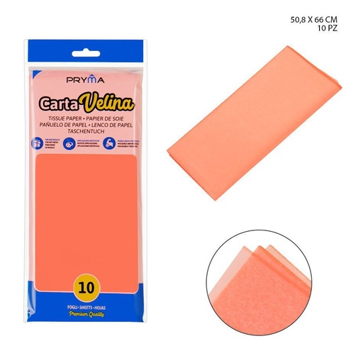 [0126395] Papel de seda naranja 50.8x66cm 10 hojas - Papelería y artículos para manualidades