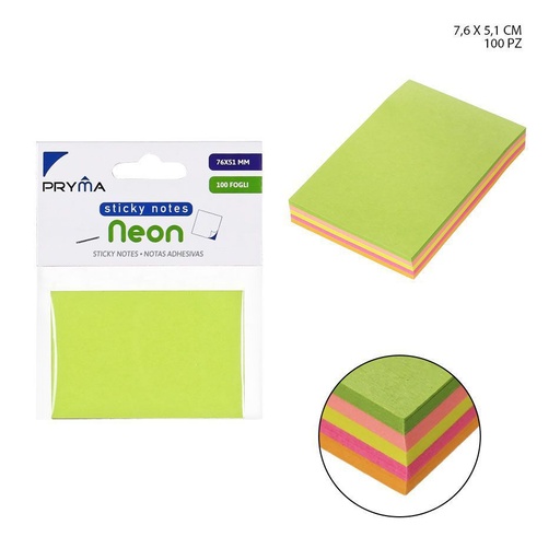 [0144613] Nota adhesiva 76x51 mm 100 ff neón - Papelería