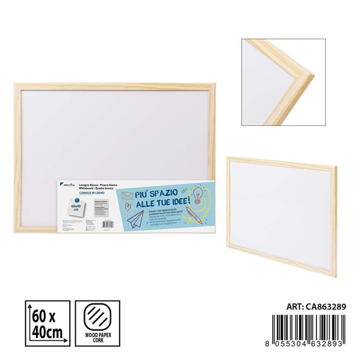 [0234835] Pizarra blanca 60X40 cm con borde de madera - Accesorios de oficina