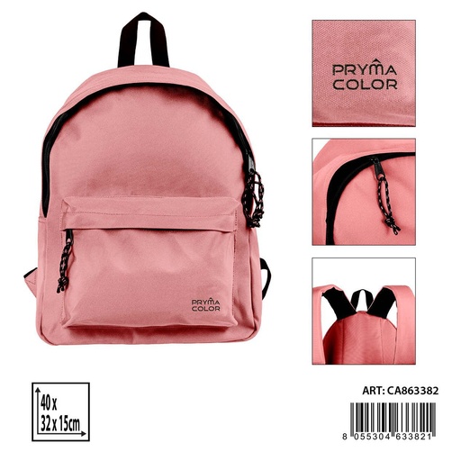 [0235543] Mochila grande color sólido 40X31X15cm rosa pastel - Mochilas y estuches