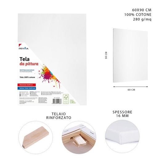 [0151252] Lienzo blanco 60x90x1.6cm marco de madera reforzada - Papelería Dibujo
