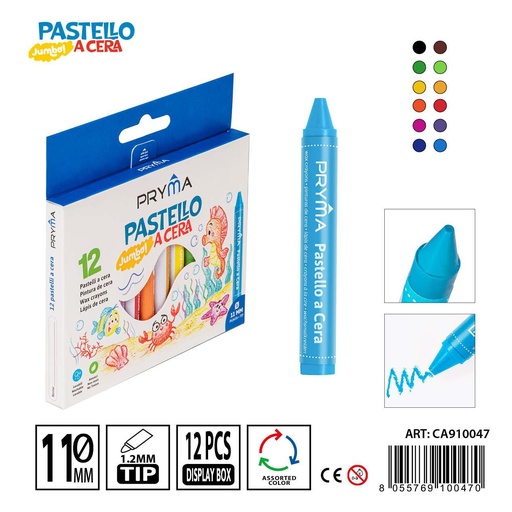 [0208144] Cera jumbo 12 colores 10x1.1 cm - Materiales de arte