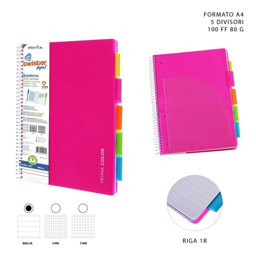 [0214814] Cuaderno de anillas A4 5 separadores 100 hojas 80g 1 rayado