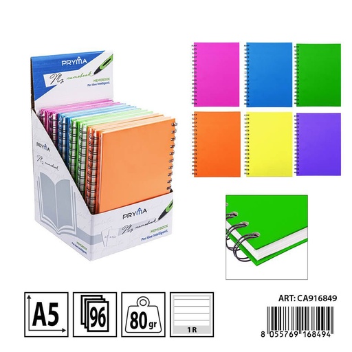 [0216114] Libreta A5 con anillas 96 hojas 1R color fluorescente - Práctica y atractiva