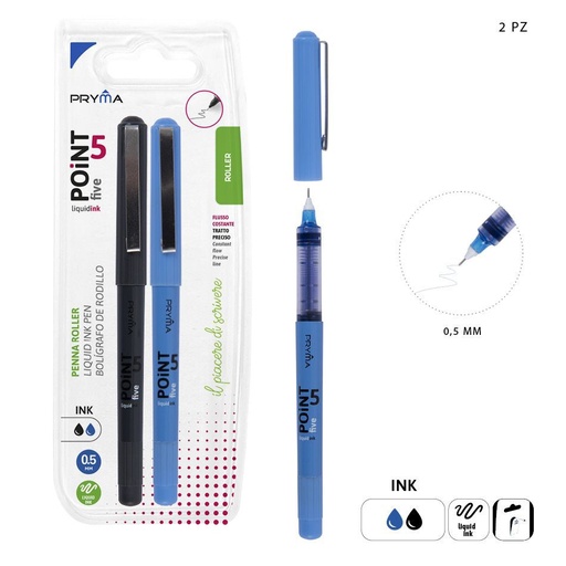 [0224342] Bolígrafo punta fina 0.5mm 2pz negro-azul - Herramientas de escritura y artículos de papelería