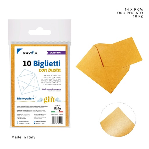 [0221181] Carta + sobre 14x9 cm oro perla 10 pz - Papelería y artículos de correspondencia