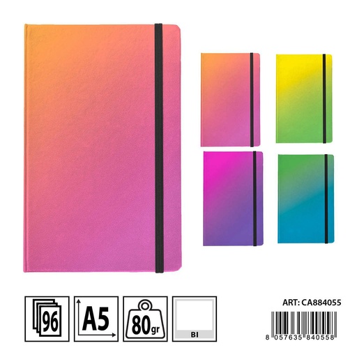 [0234318] Libreta A5 blanca con temática neón 96 hojas - Cuadernos y papelería de colores