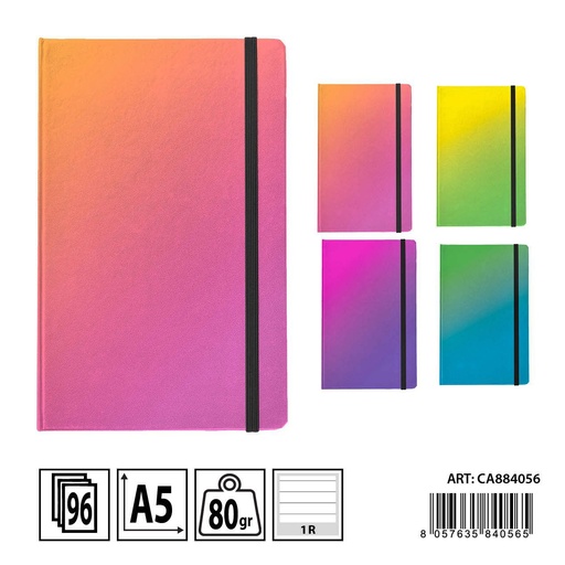 [0234319] Libreta A5 a rayas temática neón 96 hojas - Cuadernos y papelería de colores