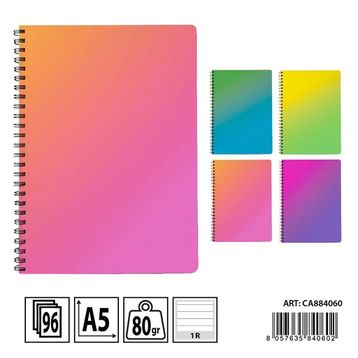 [0234323] Libreta de anillas A5 a rayas 96 hojas - Cuadernos y papelería de colores