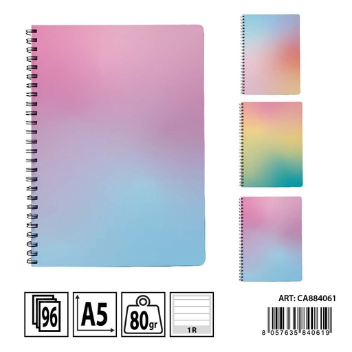 [0234324] Libreta de anillas A5 temática pastel a rayas - Cuadernos y papelería de colores