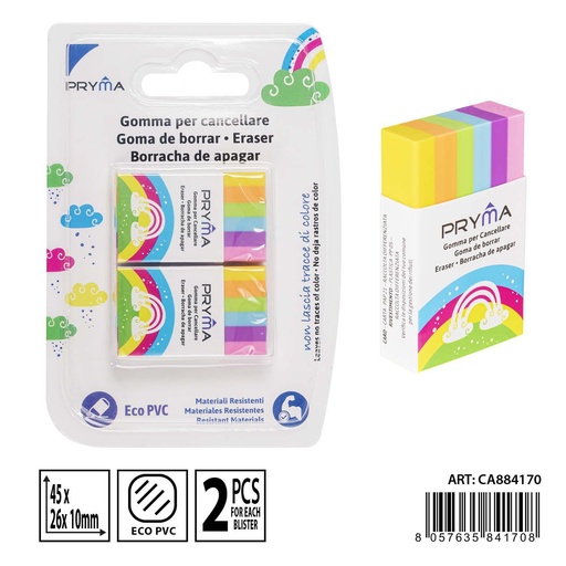 [0232834] Gomas de borrar 2PCS arco iris pastel - Papelería