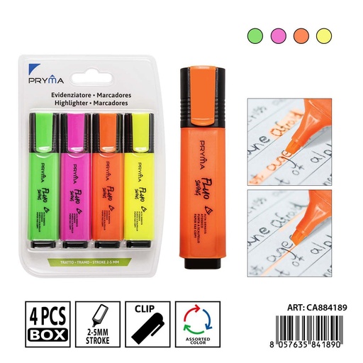 [0233579] Subrayadores fluorescentes clásicos 1-4 mm 4 pzs - Herramientas de escritura