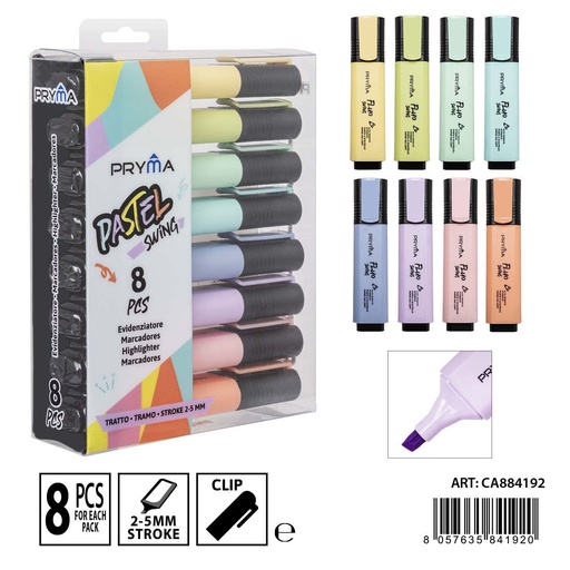 [0233582] Subrayadores fluorescentes pastel 1-4 mm 8 pzs - Herramientas de escritura