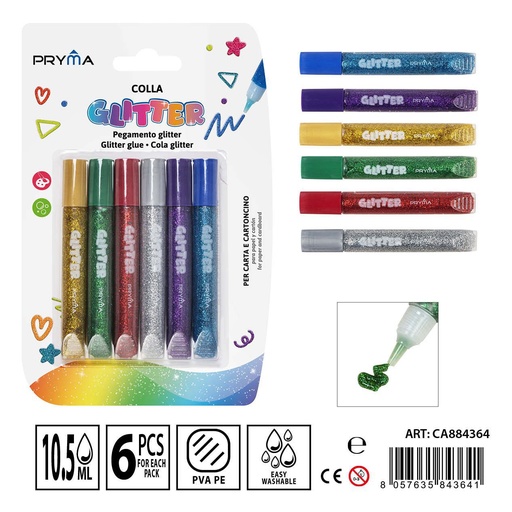 [0234500] Pegamento brillante fluorescente 10.5ml 6pcs - Adhesivo para manualidades