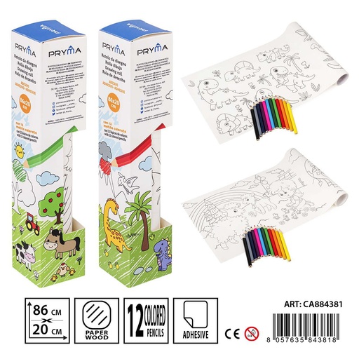 [0234213] Rollo de dibujo + lápices de colores - 12PZ