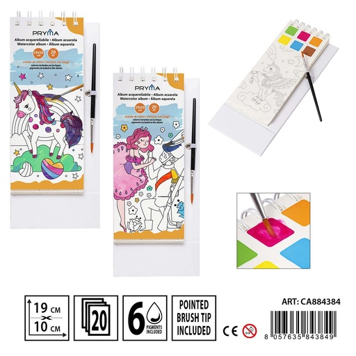 [0234216] Álbum acuarela con pincel 19x10cm - Kit de pintura para manualidades