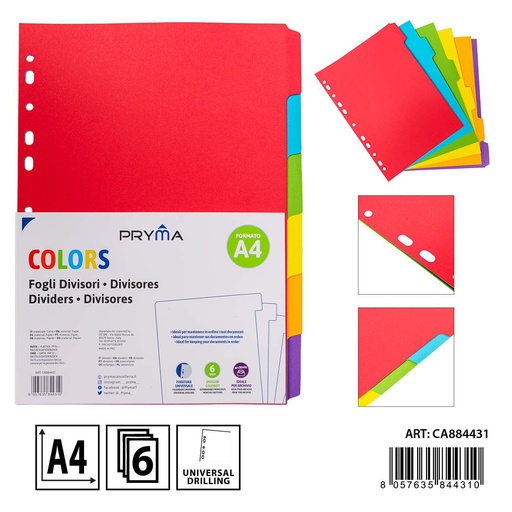 [0234433] Separadores de índice de colores 6 divisiones - Papelería escolar