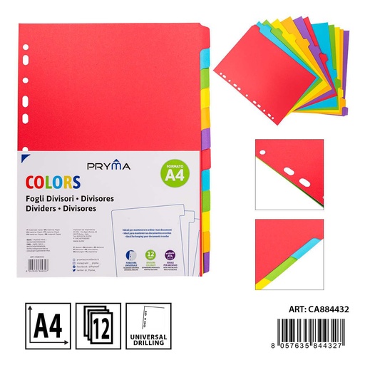[0234434] Separadores de índice de colores, A4, 12 divisiones