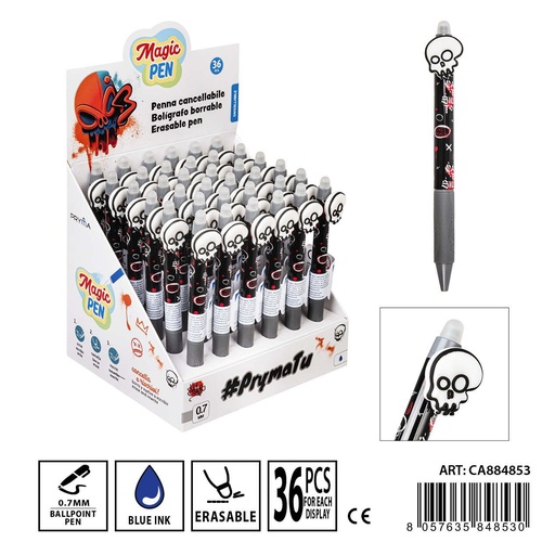 [0234929] Bolígrafo borrable pluma mágica 0.7 mm calavera - Diversión en la escritura