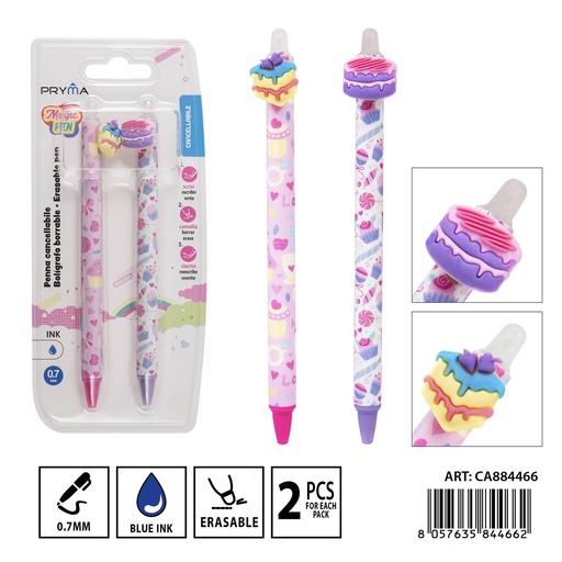 [0234565] Bolígrafo borrable 0.7 mm (2 piezas) - Bolígrafo de tinta borrable y colorido