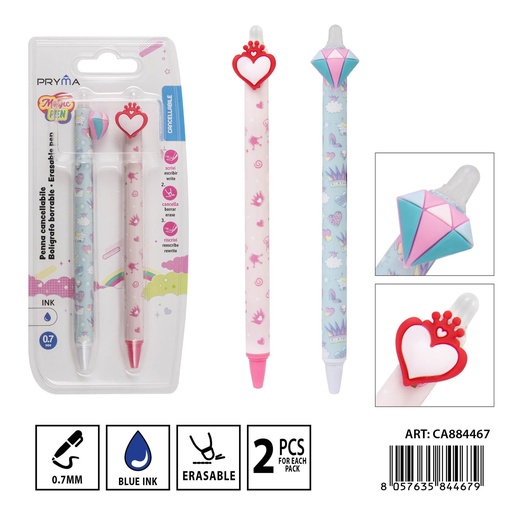 [0234566] Bolígrafo borrable 0.7 mm (2 piezas) - Bolígrafo de tinta borrable y colorido