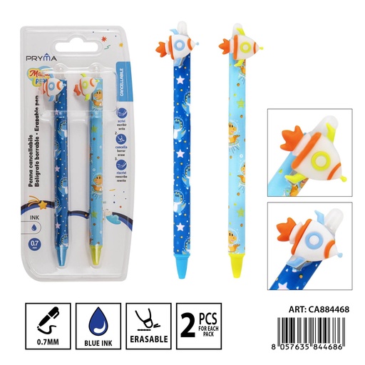 [0234567] Bolígrafo borrable 0.7 mm (2 piezas) - Bolígrafo de tinta borrable y colorido