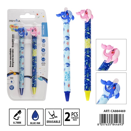 [0234568] Bolígrafo borrable 0.7 mm (2 piezas) - Bolígrafo de tinta borrable y colorido