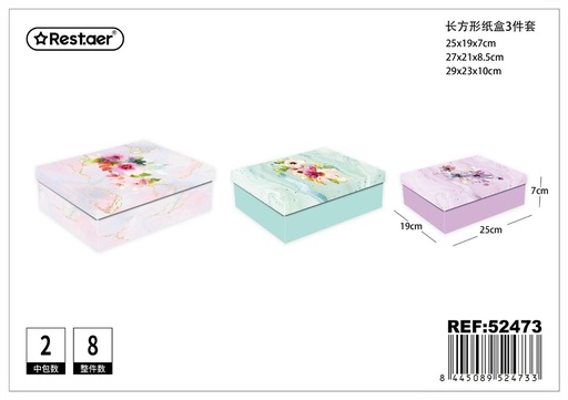 [52473] Caja rectangular de papel 3 unidades - Artículos de regalo
