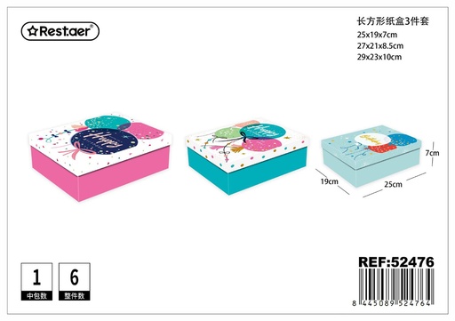 [52476] Caja rectangular de papel 3 unidades - Artículos de regalo