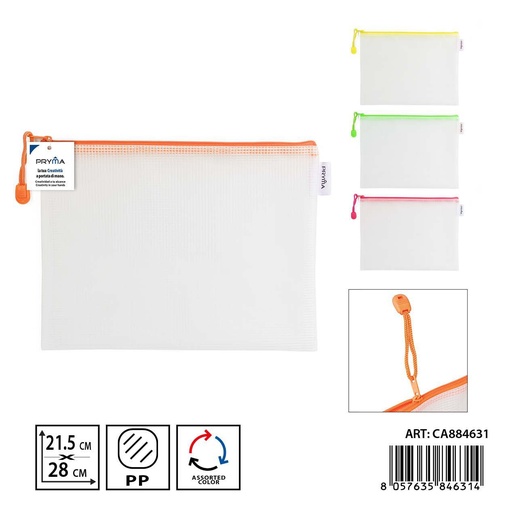 [0235109] Portadocumentos EVA con cremallera 21.5x28 cm fluo