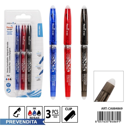 [0235709] Bolígrafo borrable de goma 3 colores - Herramientas de escritura y papelería