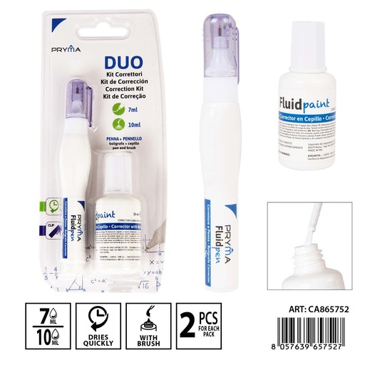 [0233600] Pack de corrector líquido 10ml + lápiz corrector 2.2mm - Papelería escolar y útiles de corrección