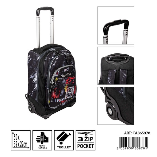 [0235025] Mochila escolar con ruedas L/Rock 50x32x22cm - Mochilas escolares y útiles