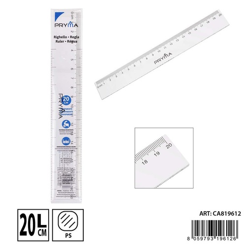[0230751] Regla transparente 20 cm - Suministros escolares