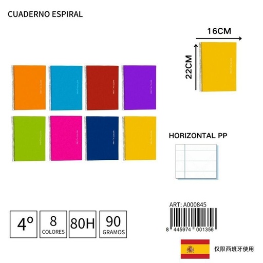 [A000845] Cuaderno espiral 4º 80H/90G horizontal PP - Material escolar y cuadernos