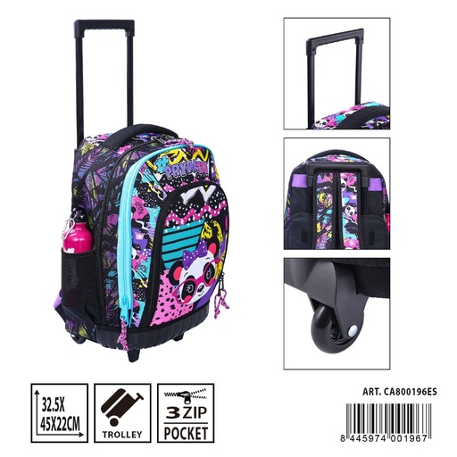 [A000964] Mochila con ruedas 45x22x32.5cm diseño panda para transporte escolar