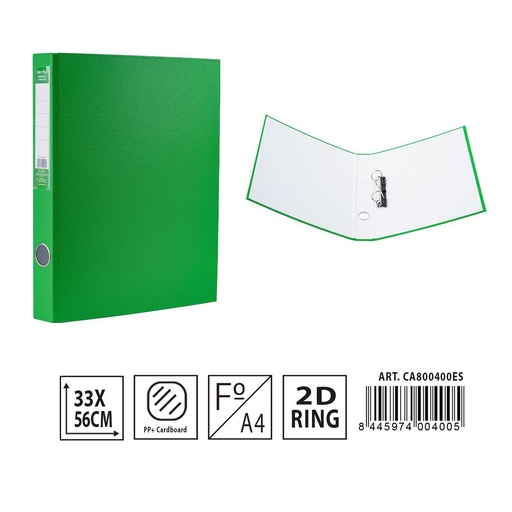 [A001295] Carpeta de 2 anillas D2 verde para archivo de documentos