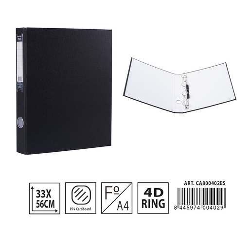 [A001297] Carpeta de 4 anillas D4 negro - Material de oficina