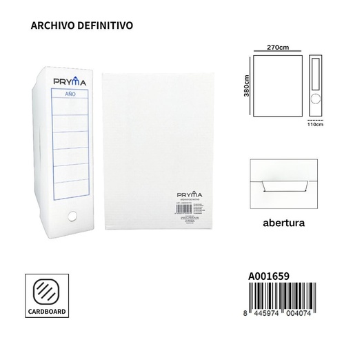 [A001659] Archivo definitivo 380x110x270mm para organización de documentos