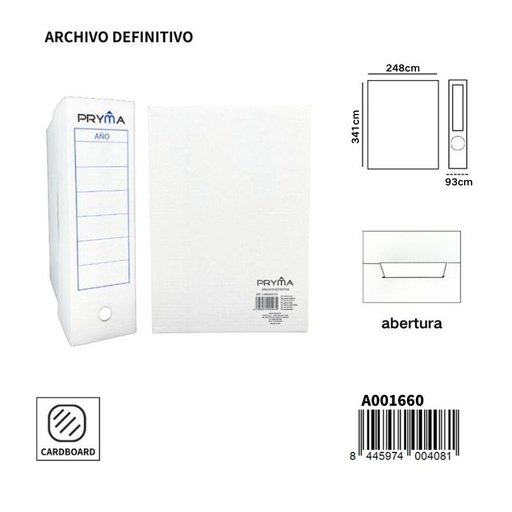 [A001660] Archivo definitivo 341x93x248mm para organización de documentos