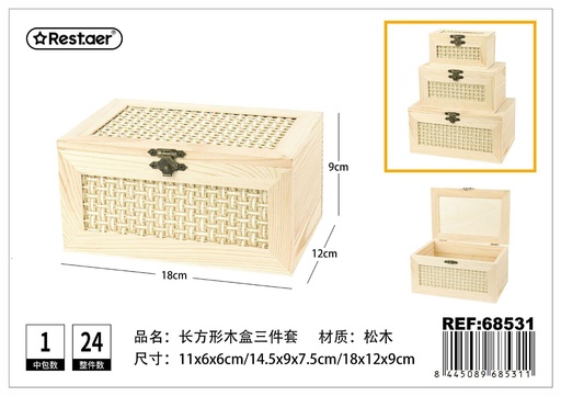 [68531] Set de 3 cajas de madera - Artículos de regalo