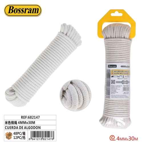 [682147] Cuerda de algodón beige 4mmx30m para manualidades y jardinería