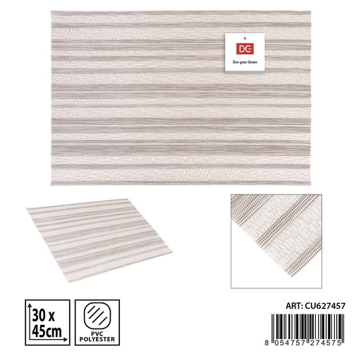 [0235345] Salvamantel individual PVC gris/crema 30x45cm para mesa y decoración