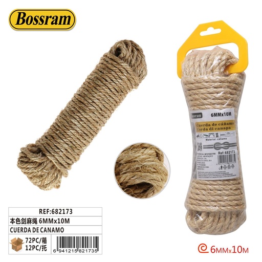 [682173] Cuerda de cáñamo natural 6mm x 10m para sujeción y manualidades