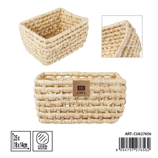 [0235897] Cesta rectangular de fibra natural 25x18x14cm para almacenamiento