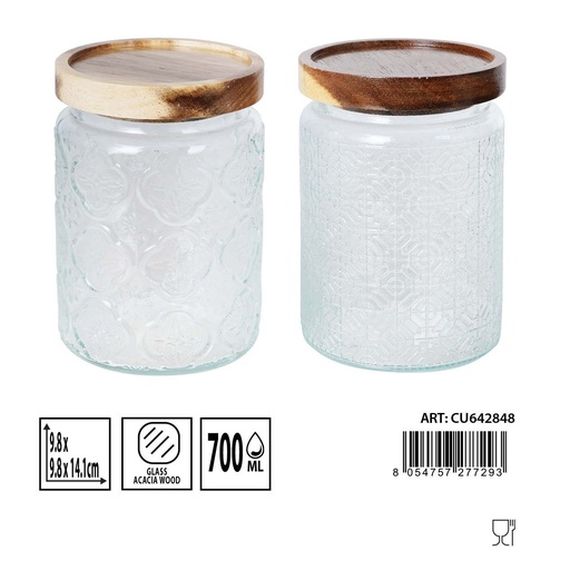 [0235868] Bote de cristal con tapa de 700ml 9.8x9.8x14.1cm para almacenamiento