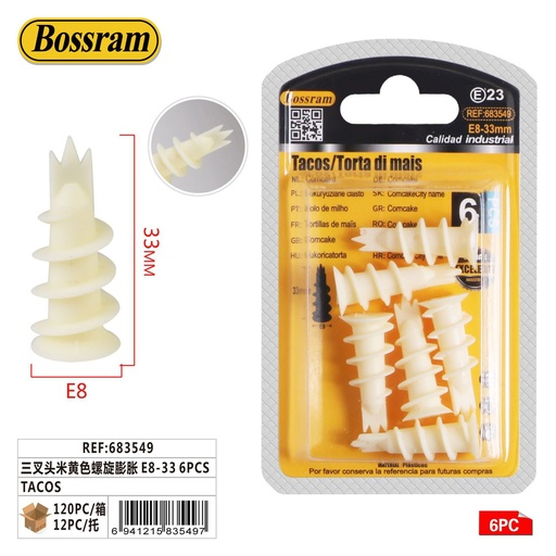 [683549] Tacos de expansión espiral beige E8-33 6pcs para fijación en muros