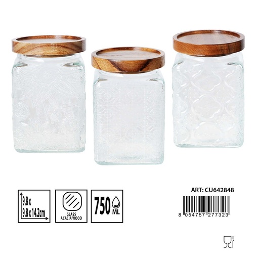 [0235871] Bote de cristal con tapa de acacia 750ml para almacenamiento